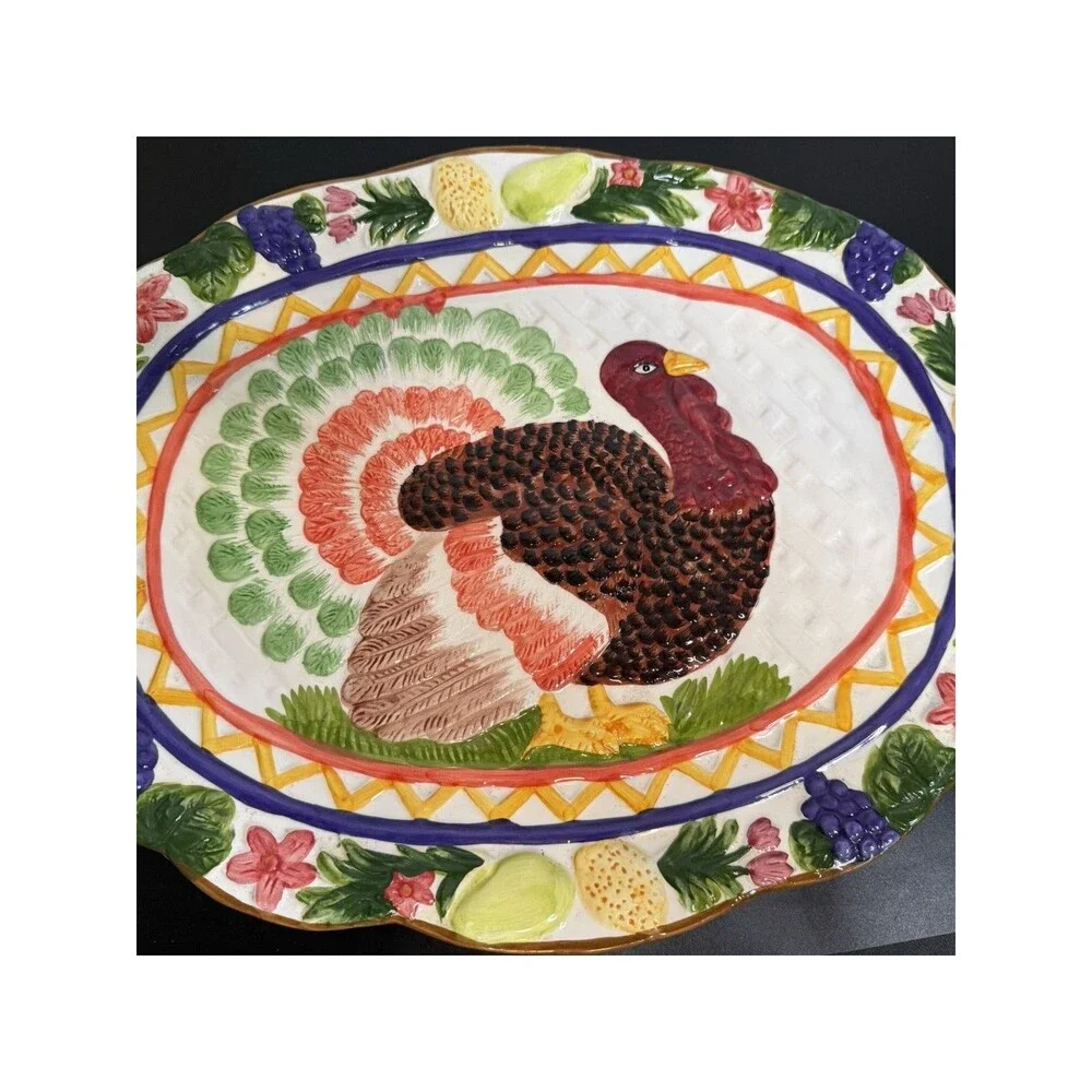 Vintage New Wang's International Fruit and Turkey Embossed Platter